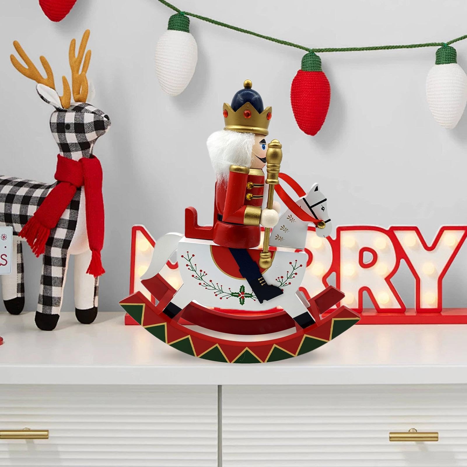 Amazon.co.jp: Tuxxjzm 木製くるみ割り人形フィギュア | 揺れる馬の